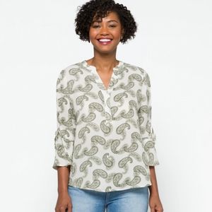 41 HAWTHORN Trina Tie Sleeve Pleat Back Detail blouse size L